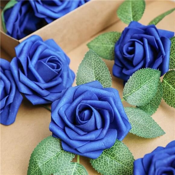 Artificial Flower Royal Blue Rose 25pcs Real Looking Fake Roses w/Stem for DIY - Picture 2 of 6